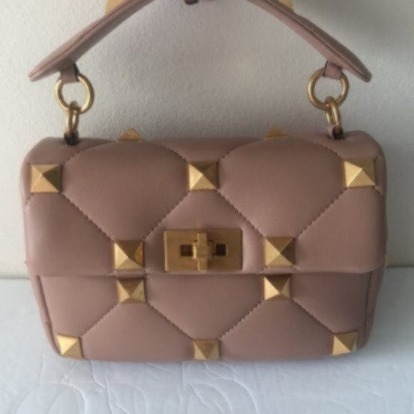 Valentino Garavani Roman Stud Small Lambskin Shoulder Leather Bag Rose Cannelle - Picture 3 of 16